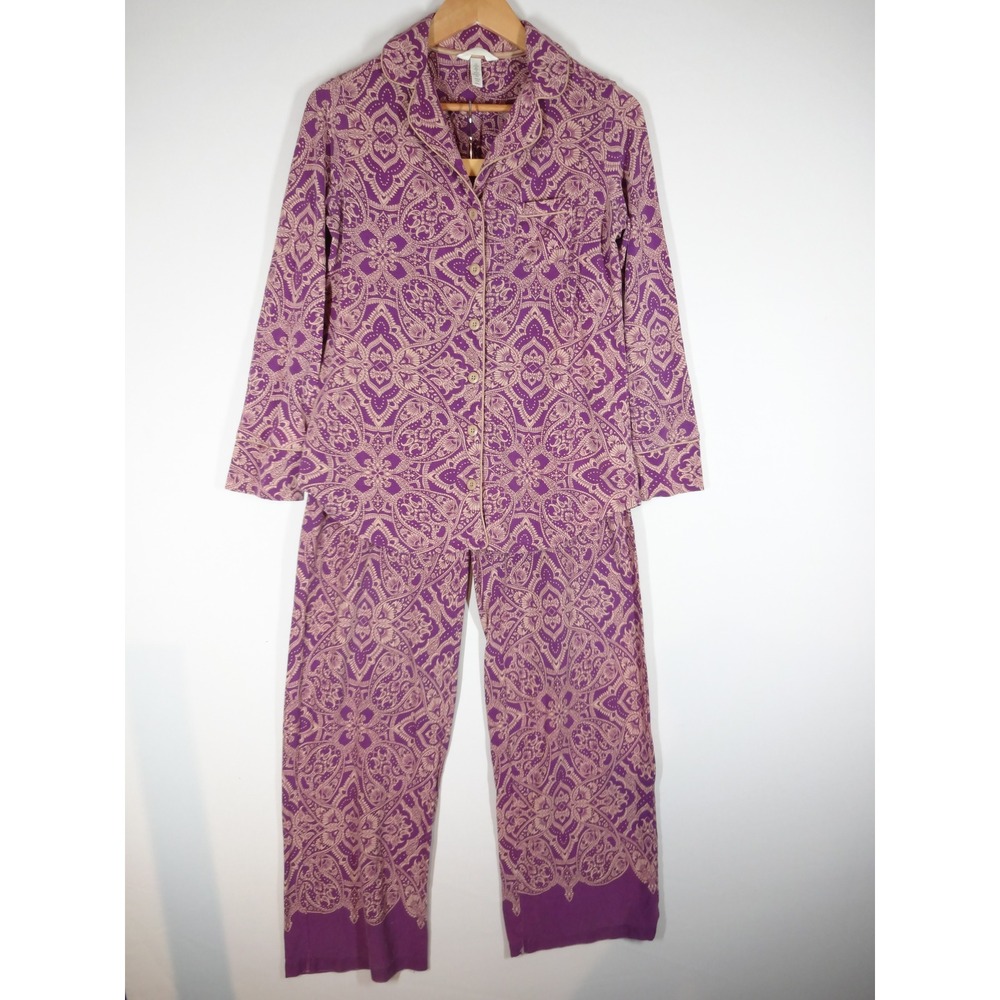 Soma Pajama Set Womens Medium Purple Paisley Modal Long Sleeve Loungewear